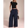 image:imageGORGLITTER Womens Low Rise Dress Pants Going Out Formal Outfits Wide Leg Work Slacks Pants Business Casual TrousersMedium Blue