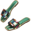 image:imageGORGLITTER Womens Metallic Flat Sandals Dressy Slippers Sparkly Summer Cute Open Toe Slip on Slides Beach Sandal 2025Green Multi