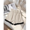 image:imageGORGLITTER Womens Pleated Lace Belted Dress Shorts Wide Leg Tailored Formal Dressy Work Shorts with PocketsApricot