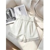 image:imageGORGLITTER Womens Pleated Lace Belted Dress Shorts Wide Leg Tailored Formal Dressy Work Shorts with PocketsWhite