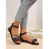 image:imageGORGLITTER Womens Sparkly Glitter Rhinestone Flat Sandals Comfortable Dressy Open Toe Bling Sandals Summer Wedding ShoesBlack