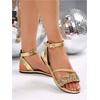 image:imageGORGLITTER Womens Sparkly Glitter Rhinestone Flat Sandals Comfortable Dressy Open Toe Bling Sandals Summer Wedding ShoesGold