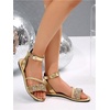 image:imageGORGLITTER Womens Sparkly Glitter Rhinestone Flat Sandals Comfortable Dressy Open Toe Bling Sandals Summer Wedding ShoesGold