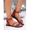image:imageGORGLITTER Womens Sparkly Glitter Rhinestone Flat Sandals Comfortable Dressy Open Toe Bling Sandals Summer Wedding ShoesRed