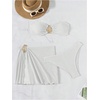 image:imageGORGLITTER Womens Strapless Bandeau Swimsuits High Waisted Cheeky Metal Bikini Sets with Bathing Suit Cover Up SkirtsSolid White