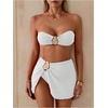image:imageGORGLITTER Womens Strapless Bandeau Swimsuits High Waisted Cheeky Metal Bikini Sets with Bathing Suit Cover Up SkirtsSolid White