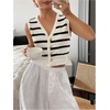 image:imageGORGLITTER Womens Striped Button Up Cropped Sweater Vest Sleeveless V Neck Boho Knitted Tank TopsBlack and White