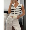 image:imageGORGLITTER Womens Striped Button Up Cropped Sweater Vest Sleeveless V Neck Boho Knitted Tank TopsBlack and White