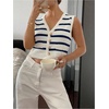 image:imageGORGLITTER Womens Striped Button Up Cropped Sweater Vest Sleeveless V Neck Boho Knitted Tank TopsBlue and White