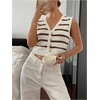 image:imageGORGLITTER Womens Striped Button Up Cropped Sweater Vest Sleeveless V Neck Boho Knitted Tank TopsCoffee Brown