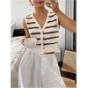 image:imageGORGLITTER Womens Striped Button Up Cropped Sweater Vest Sleeveless V Neck Boho Knitted Tank TopsCoffee Brown