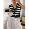 image:imageGORGLITTER Womens Striped Button Up Cropped Sweater Vest Sleeveless V Neck Boho Knitted Tank TopsWhite and Black