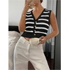 image:imageGORGLITTER Womens Striped Button Up Cropped Sweater Vest Sleeveless V Neck Boho Knitted Tank TopsWhite and Black
