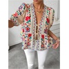 image:imageGORGLITTER Womens Tie Front Floral Peplum Tops Bow Puff Short Sleeve Babydoll ShirtMulticolor