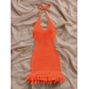 image:imageGORGLITTER Womens Vacation Outfit Crochet Halter Knit Bubble Mini Dress Sexy Beach Cruise Summer Miami Resort OutfitsOrange