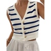 image:imageGORGLITTER Womens Striped Button Up Cropped Sweater Vest Sleeveless V Neck Boho Knitted Tank TopsBlue and White
