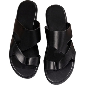 image:imageGORGLITTER Mens House Slippers Leather Slide 2025 Footwear Round Flip Flops Pu Slip on SandalsBlack