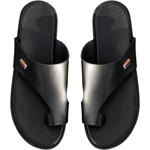 image:imageGORGLITTER Mens House Slippers Leather Slide 2025 Footwear Round Flip Flops Pu Slip on SandalsBlack and Gold