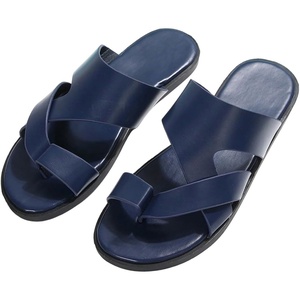 image:imageGORGLITTER Mens House Slippers Leather Slide 2025 Footwear Round Flip Flops Pu Slip on SandalsBlue