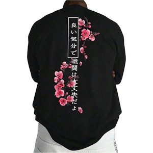 image:imageGORGLITTER Mens Japanese Letter Graphic Tee Top Oversized Short Sleeve Casual Aesthetic Print TShirtBlack Plum Blossom  Letter