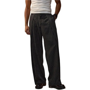 image:imageGORGLITTER Mens Pin Stripe Baggy Dress Pants Wide Leg Business Casual Work Pleated Slacks TrousersBlack