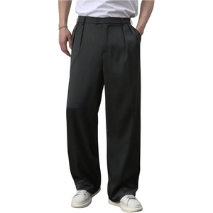 image:imageGORGLITTER Mens Pin Stripe Baggy Dress Pants Wide Leg Business Casual Work Pleated Slacks TrousersLight Black