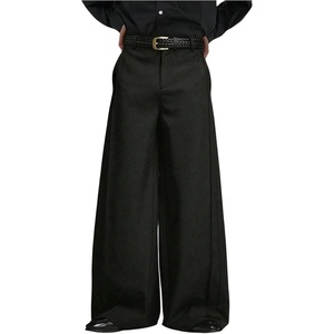 image:imageGORGLITTER Mens Pin Stripe Baggy Dress Pants Wide Leg Business Casual Work Pleated Slacks TrousersSolid Black