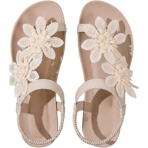 image:imageGORGLITTER Womens Flower Thongs Sandals With Ankle Strap Open Toe Trendy 2026 Summer Comfortable Wedding Beach SandalsSolid Apricot