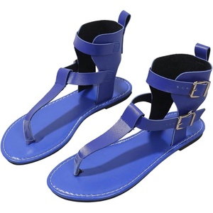 image:imageGORGLITTER Womens Gladiator Strap Sandals Flip Flops Fisherman Buckle Thong Sandals Open Toe Ankle Strap Flat SlidesBlue