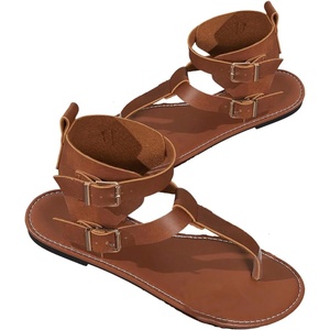 image:imageGORGLITTER Womens Gladiator Strap Sandals Flip Flops Fisherman Buckle Thong Sandals Open Toe Ankle Strap Flat SlidesBrown