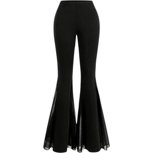 image:imageGORGLITTER Womens Lace Goth Bell Bottom Pants Mesh Flare High Waisted Flared LeggingsBlack