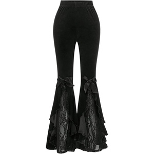 image:imageGORGLITTER Womens Lace Goth Bell Bottom Pants Mesh Flare High Waisted Flared LeggingsBlack Lace