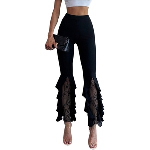 image:imageGORGLITTER Womens Lace Goth Bell Bottom Pants Mesh Flare High Waisted Flared LeggingsBlack Lacy