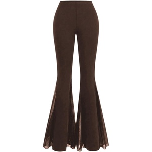 image:imageGORGLITTER Womens Lace Goth Bell Bottom Pants Mesh Flare High Waisted Flared LeggingsCoffee Brown