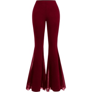 image:imageGORGLITTER Womens Lace Goth Bell Bottom Pants Mesh Flare High Waisted Flared LeggingsRed