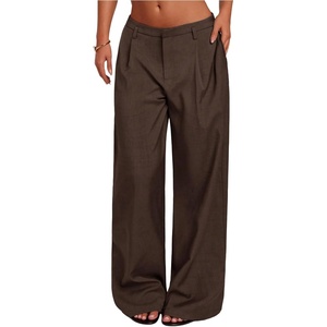 image:imageGORGLITTER Womens Low Rise Dress Pants Going Out Formal Outfits Wide Leg Work Slacks Pants Business Casual TrousersBrown