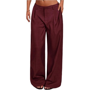 image:imageGORGLITTER Womens Low Rise Dress Pants Going Out Formal Outfits Wide Leg Work Slacks Pants Business Casual TrousersBurgundy