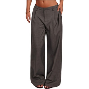 image:imageGORGLITTER Womens Low Rise Dress Pants Going Out Formal Outfits Wide Leg Work Slacks Pants Business Casual TrousersDark Grey