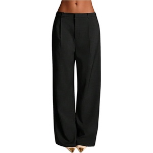 image:imageGORGLITTER Womens Low Rise Dress Pants Going Out Formal Outfits Wide Leg Work Slacks Pants Business Casual TrousersSolid Black