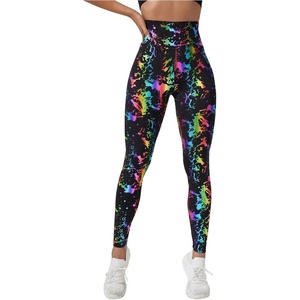 image:imageGORGLITTER Womens Neon 80s Leggings Rave High Waisted Y2K Festival Skinny PantsBlack Multi