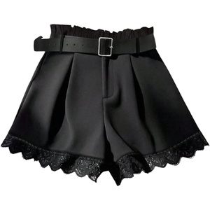 image:imageGORGLITTER Womens Pleated Lace Belted Dress Shorts Wide Leg Tailored Formal Dressy Work Shorts with PocketsBlack Plus