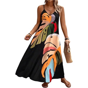 image:imageGORGLITTER Womens Plus Size Summer Dress Boho Beach Sundress Bump Friendly Tropical Sleeveless Maxi Long Cruise DressBlack Print