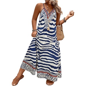image:imageGORGLITTER Womens Plus Size Summer Dress Boho Beach Sundress Bump Friendly Tropical Sleeveless Maxi Long Cruise DressBlue Leopard