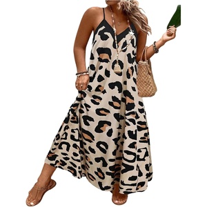 image:imageGORGLITTER Womens Plus Size Summer Dress Boho Beach Sundress Bump Friendly Tropical Sleeveless Maxi Long Cruise DressLeopard Brown