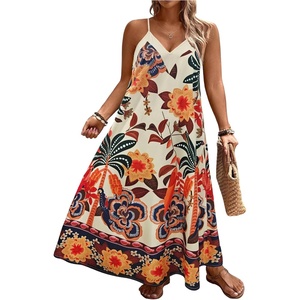 image:imageGORGLITTER Womens Plus Size Summer Dress Boho Beach Sundress Bump Friendly Tropical Sleeveless Maxi Long Cruise DressMulticolor