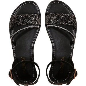 image:imageGORGLITTER Womens Sparkly Glitter Rhinestone Flat Sandals Comfortable Dressy Open Toe Bling Sandals Summer Wedding ShoesBlack
