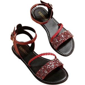image:imageGORGLITTER Womens Sparkly Glitter Rhinestone Flat Sandals Comfortable Dressy Open Toe Bling Sandals Summer Wedding ShoesRed