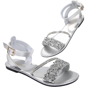 image:imageGORGLITTER Womens Sparkly Glitter Rhinestone Flat Sandals Comfortable Dressy Open Toe Bling Sandals Summer Wedding ShoesSilver
