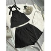 image:imageGORGLITTER 2 Piece Sets for Women Summer Crochet Textured Tie Back Crop Halter Tops and Shorts SetBlack