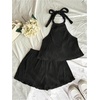 image:imageGORGLITTER 2 Piece Sets for Women Summer Crochet Textured Tie Back Crop Halter Tops and Shorts SetBlack